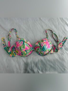 Lilly Pulitzer Neon Pink & Green Tropical Bikini Top
